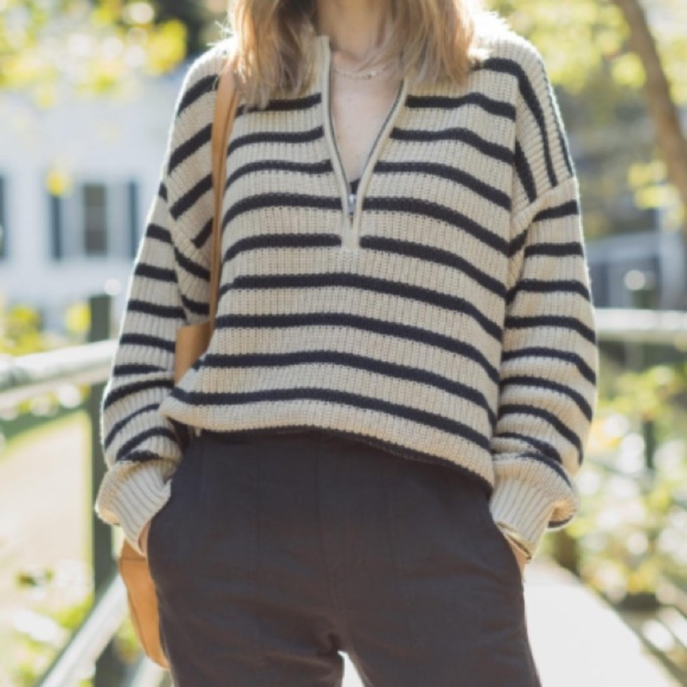 ABLE Liz Pullover in Oat/Black Stripes 🖤🤎 Size S
